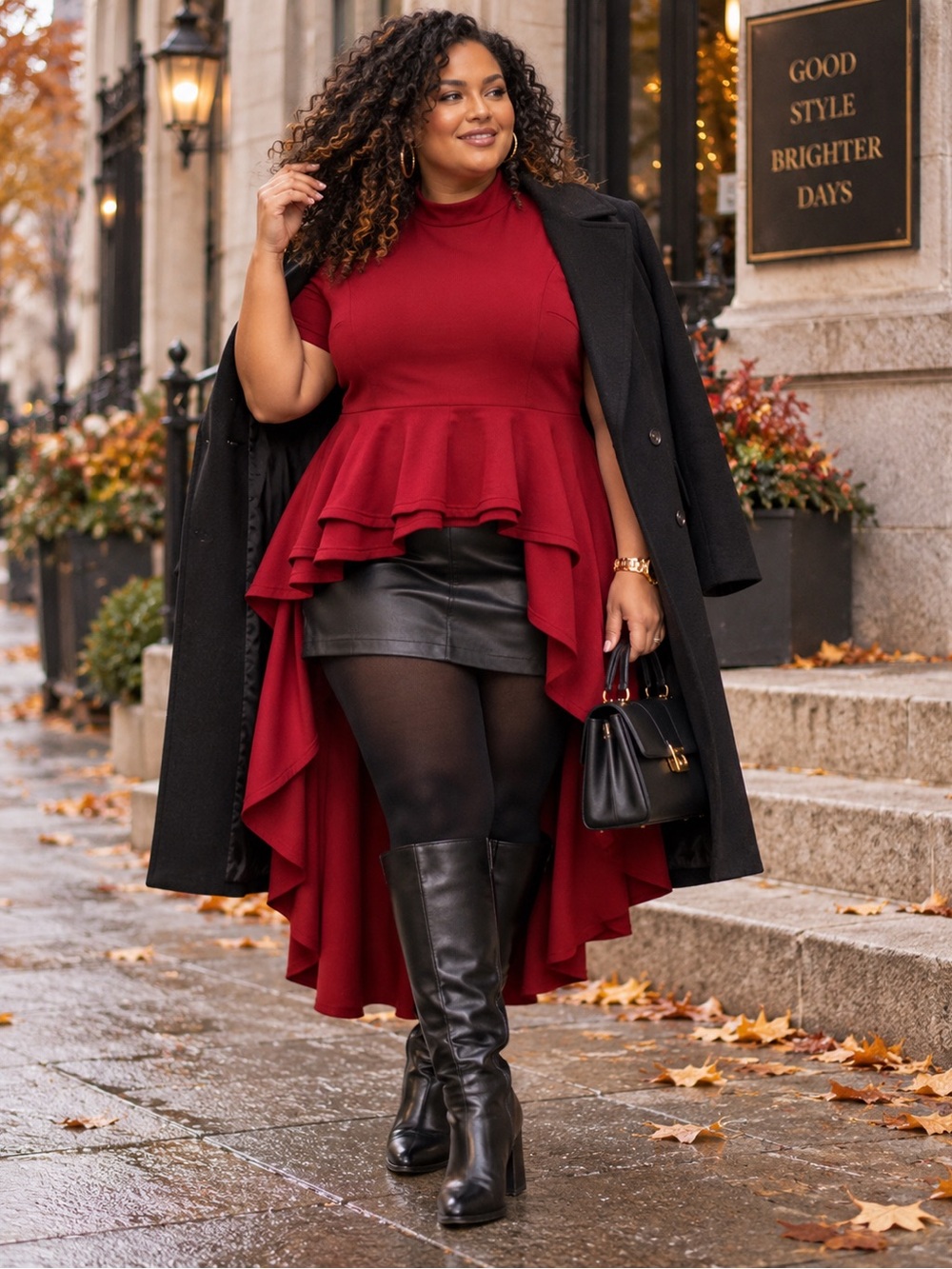Plus Size Burgundy High Low Peplum Statement Top Size 2X 20/22